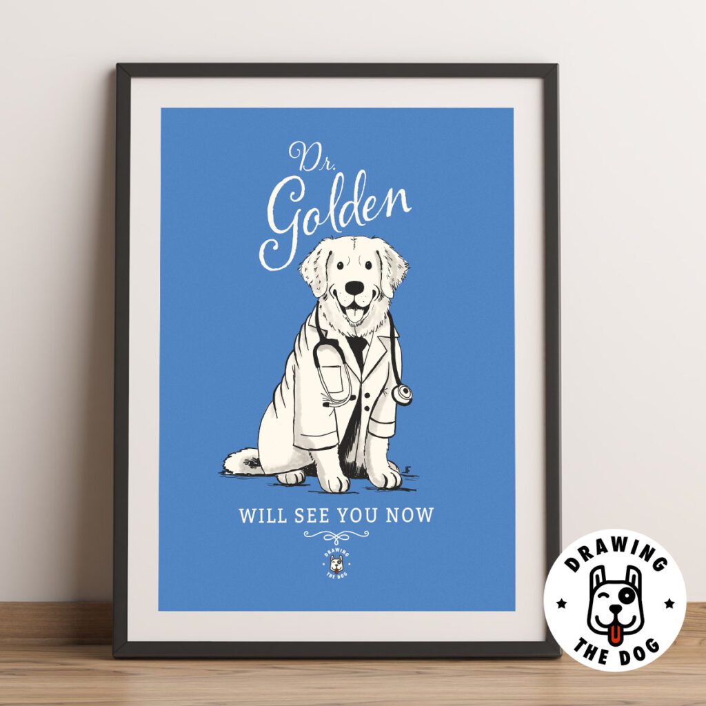 Dr Golden Retriever Will See You Now Framed