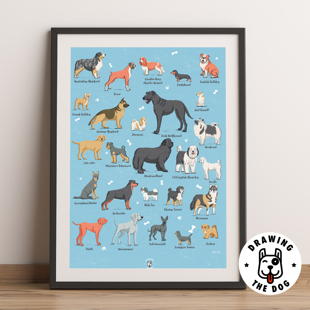Dog Alphabet Art Print - Gift For Dog Lovers by Drawing The Dog