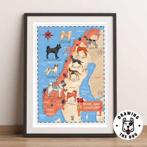 Dogs Of Norway Map Framed