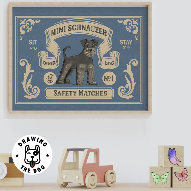 Miniature Schnauzer vintage inspired matchbook wall art kids decor