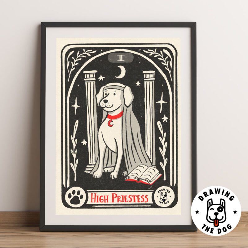 High Priestess Dog Tarot Art Framed