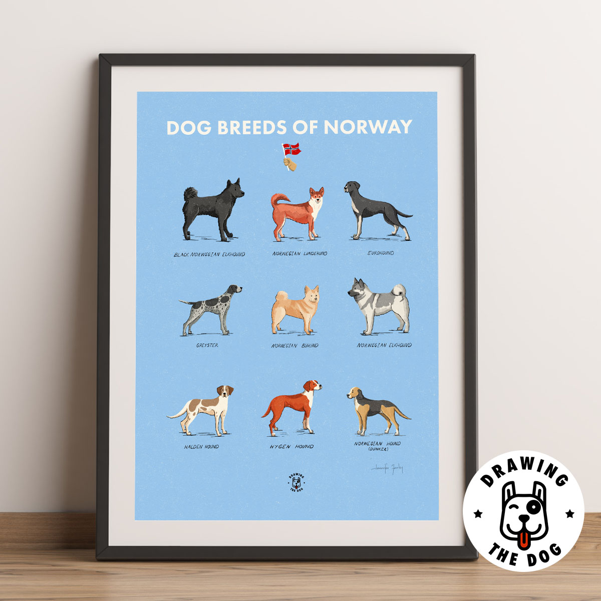 Dog Breeds Of Norway Art Framed
